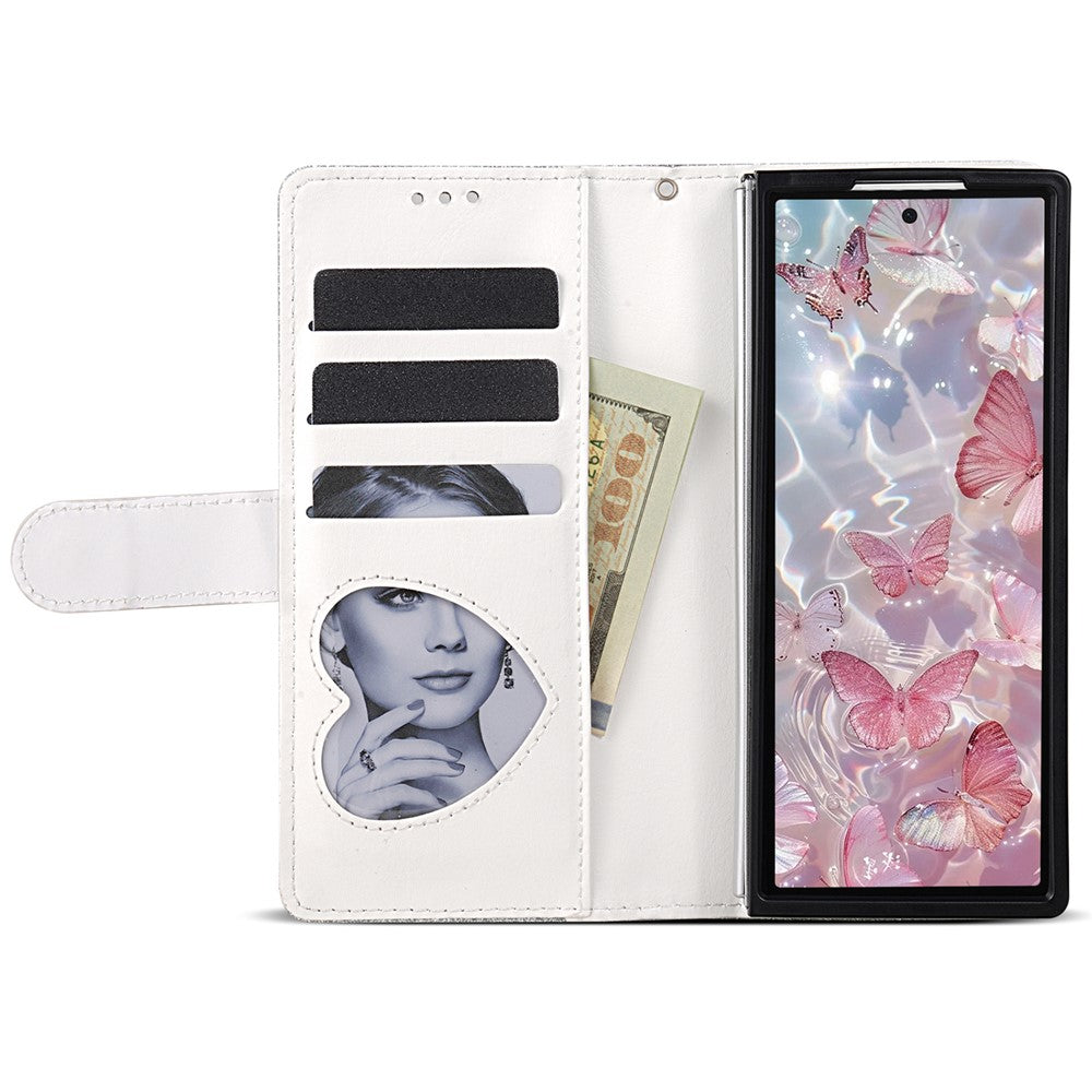 For Samsung Galaxy Z Fold7 5G PU + PC Stand Case Glitter Phone Leather Cover Zipper Pocket with Strap - Silver