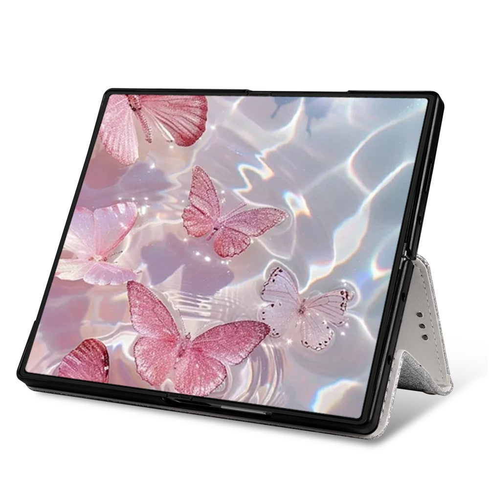 For Samsung Galaxy Z Fold7 5G PU + PC Stand Case Glitter Phone Leather Cover Zipper Pocket with Strap - Silver