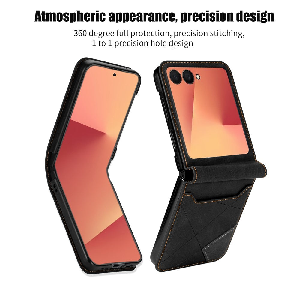 For Samsung Galaxy Z Flip7 5G Case Card Holder Color Splicing PU Leather + PC Phone Cover - Black
