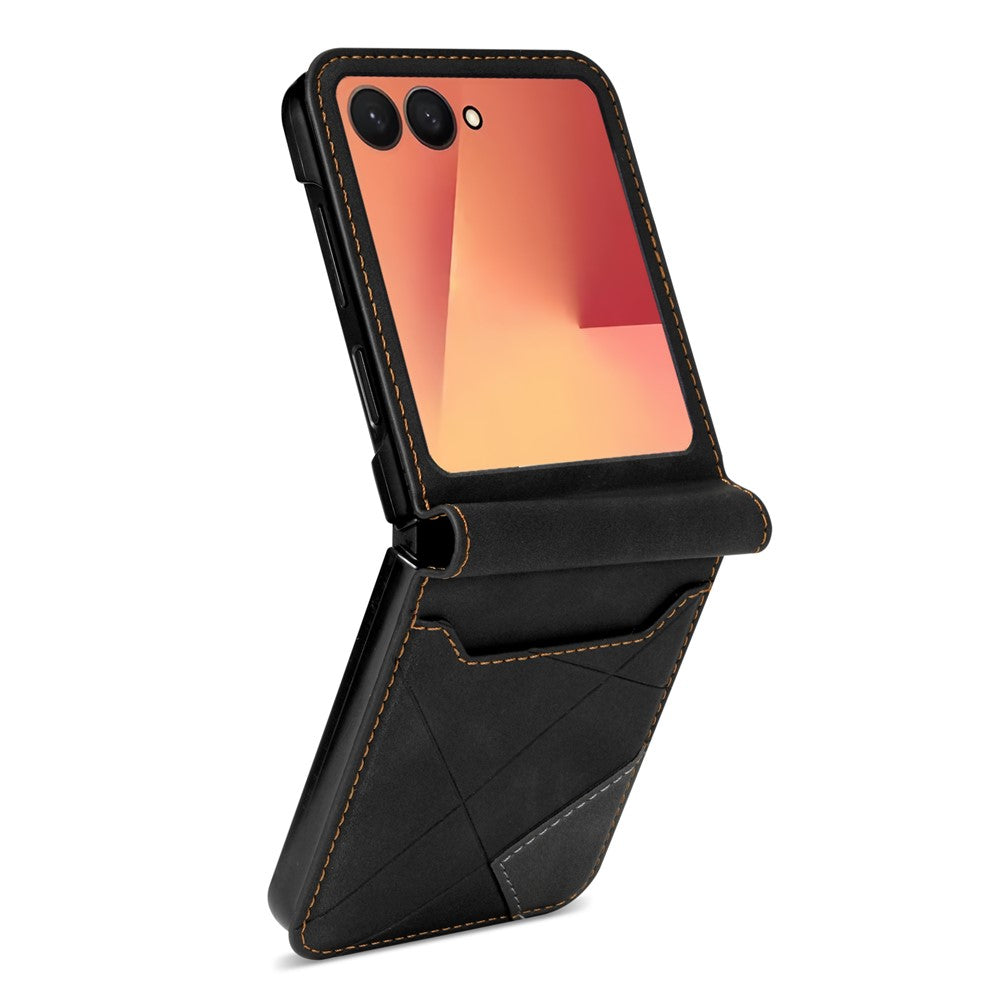 For Samsung Galaxy Z Flip7 5G Case Card Holder Color Splicing PU Leather + PC Phone Cover - Black