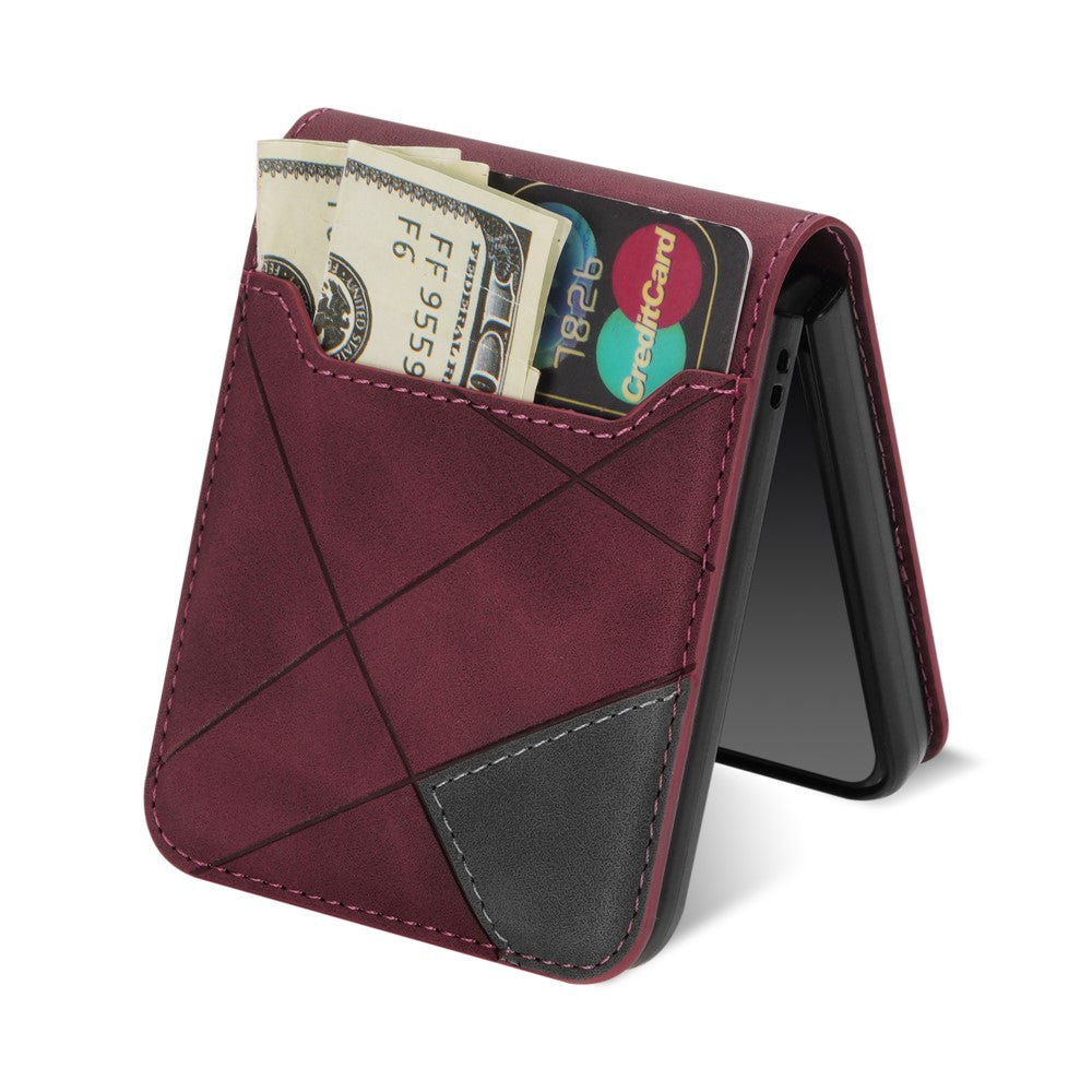 For Samsung Galaxy Z Flip7 5G Case Card Holder Color Splicing PU Leather + PC Phone Cover - Red