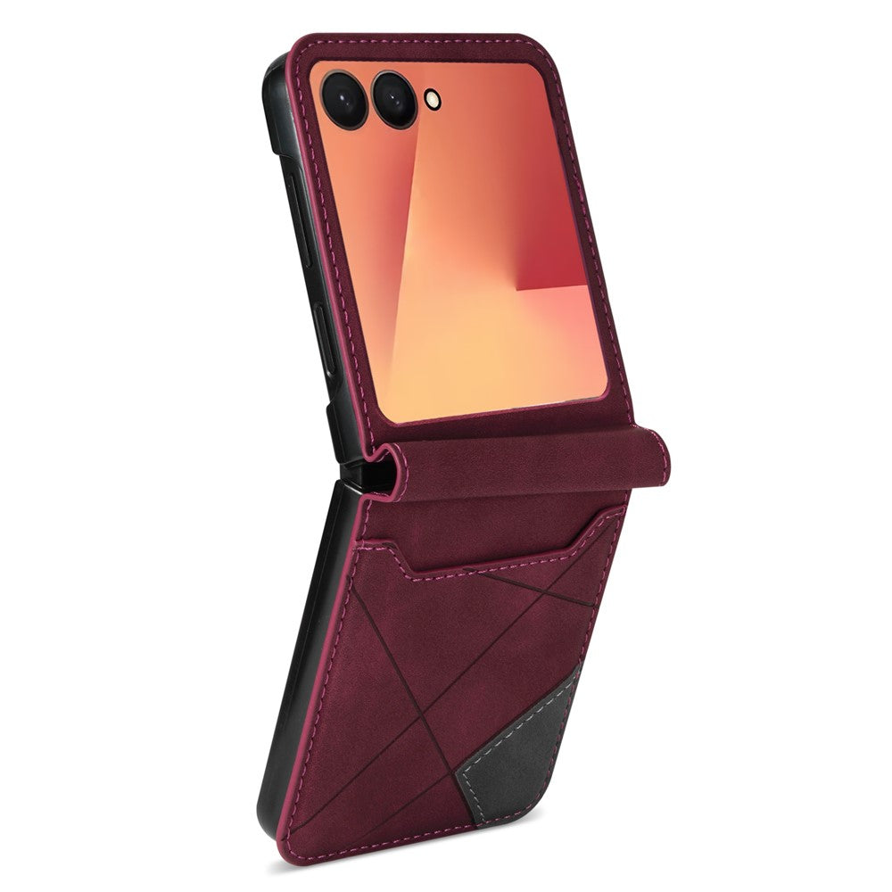 For Samsung Galaxy Z Flip7 5G Case Card Holder Color Splicing PU Leather + PC Phone Cover - Red