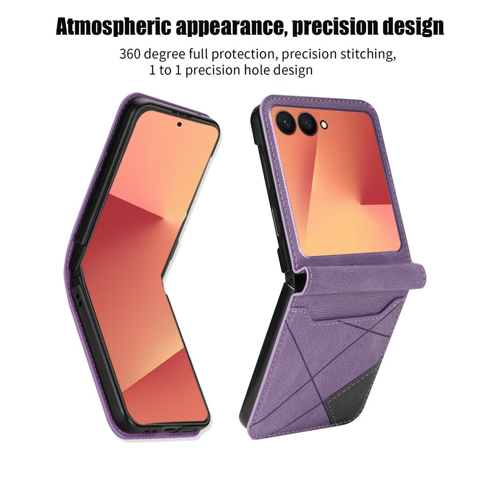 For Samsung Galaxy Z Flip7 5G Case Card Holder Color Splicing PU Leather + PC Phone Cover - Purple