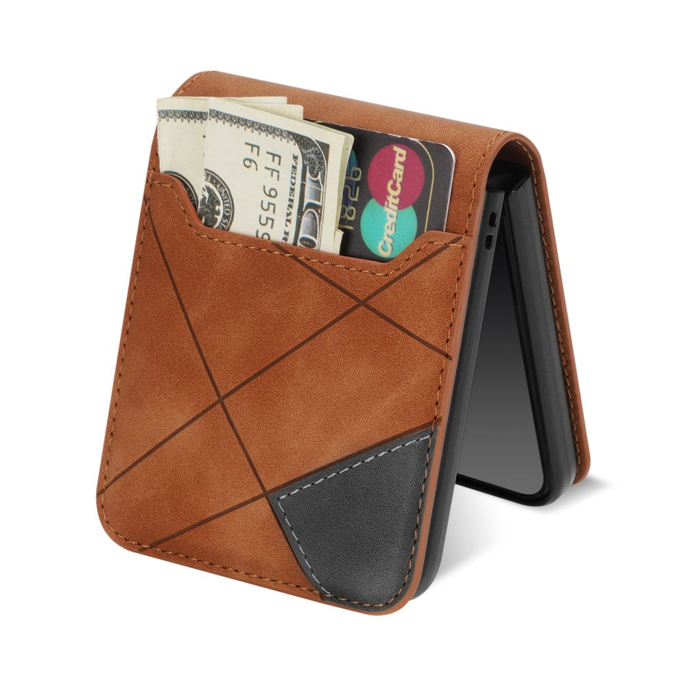 For Samsung Galaxy Z Flip7 5G Case Card Holder Color Splicing PU Leather + PC Phone Cover - Brown