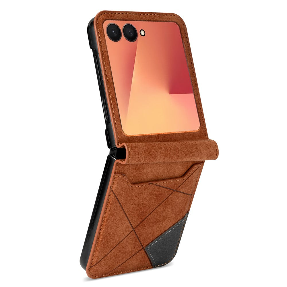 For Samsung Galaxy Z Flip7 5G Case Card Holder Color Splicing PU Leather + PC Phone Cover - Brown