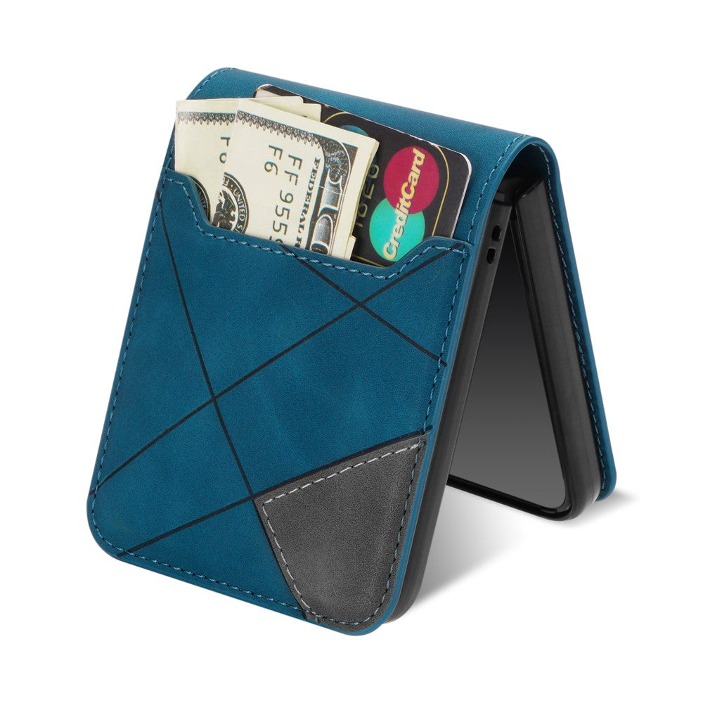 For Samsung Galaxy Z Flip7 5G Case Card Holder Color Splicing PU Leather + PC Phone Cover - Blue