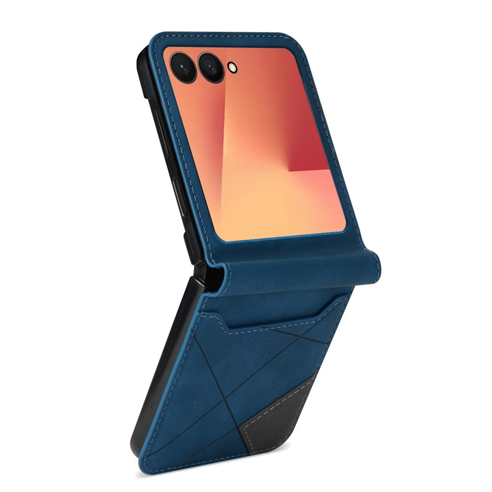 For Samsung Galaxy Z Flip7 5G Case Card Holder Color Splicing PU Leather + PC Phone Cover - Blue