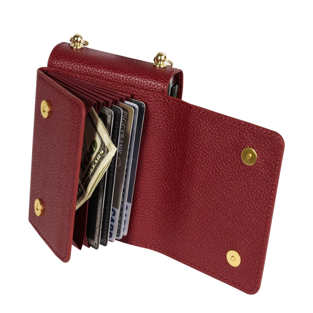 For Samsung Galaxy Z Flip7 5G Case Card Slots PU + PC Phone Cover with Long Strap - Wine Red