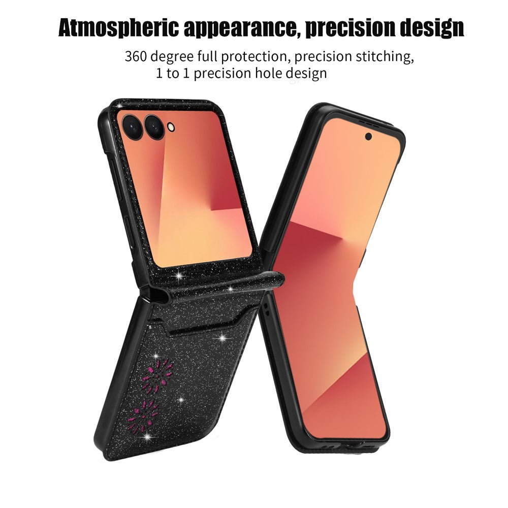 For Samsung Galaxy Z Flip7 5G Case Card Holder Starry Sky Carving PU Leather + PC Phone Cover - Black