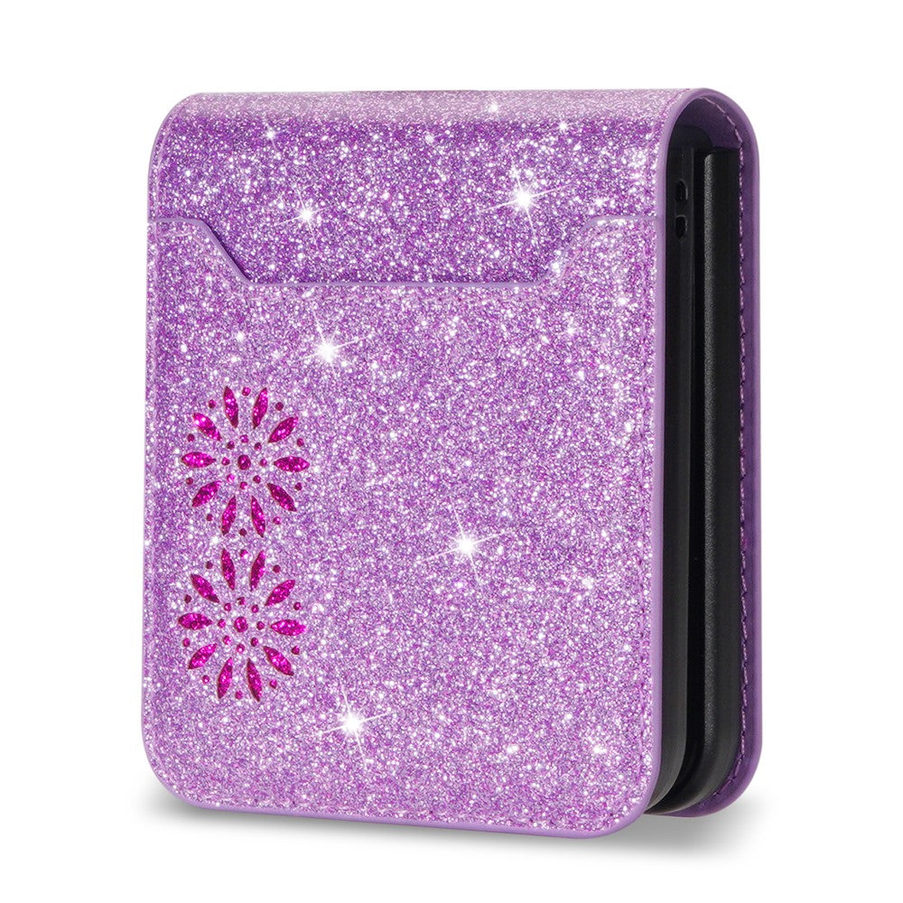 For Samsung Galaxy Z Flip7 5G Case Card Holder Starry Sky Carving PU Leather + PC Phone Cover - Purple