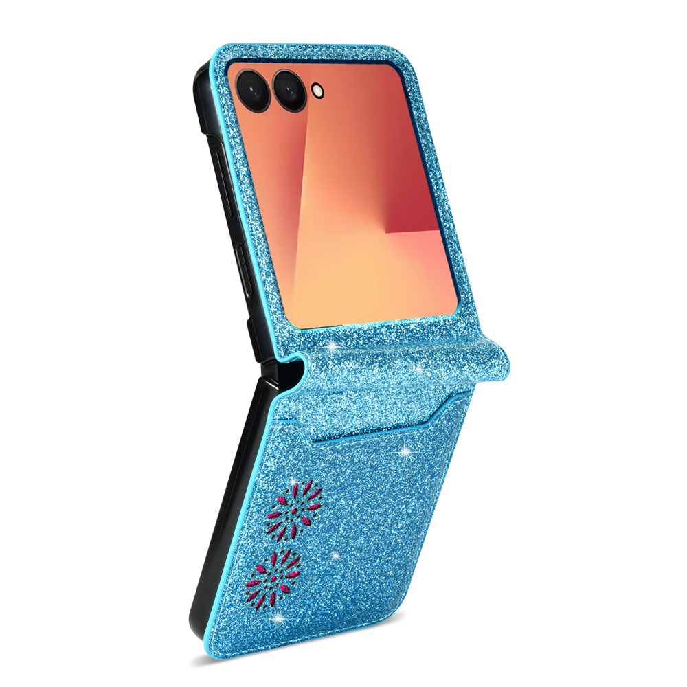 For Samsung Galaxy Z Flip7 5G Case Card Holder Starry Sky Carving PU Leather + PC Phone Cover - Blue