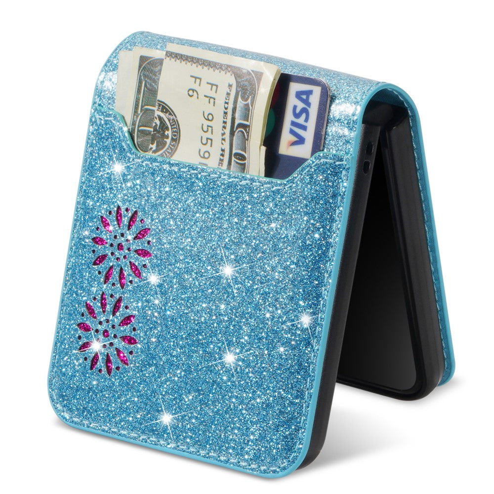 For Samsung Galaxy Z Flip7 5G Case Card Holder Starry Sky Carving PU Leather + PC Phone Cover - Blue