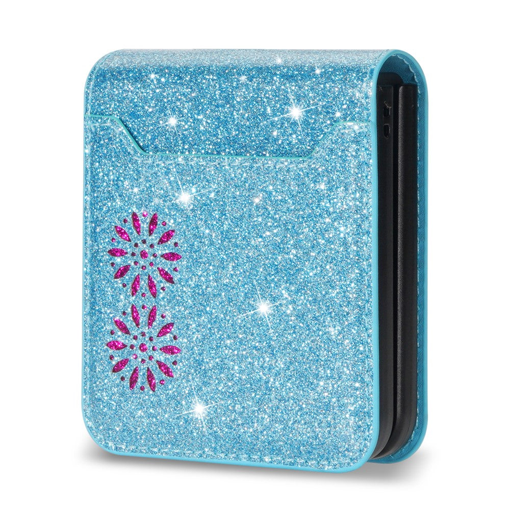 For Samsung Galaxy Z Flip7 5G Case Card Holder Starry Sky Carving PU Leather + PC Phone Cover - Blue