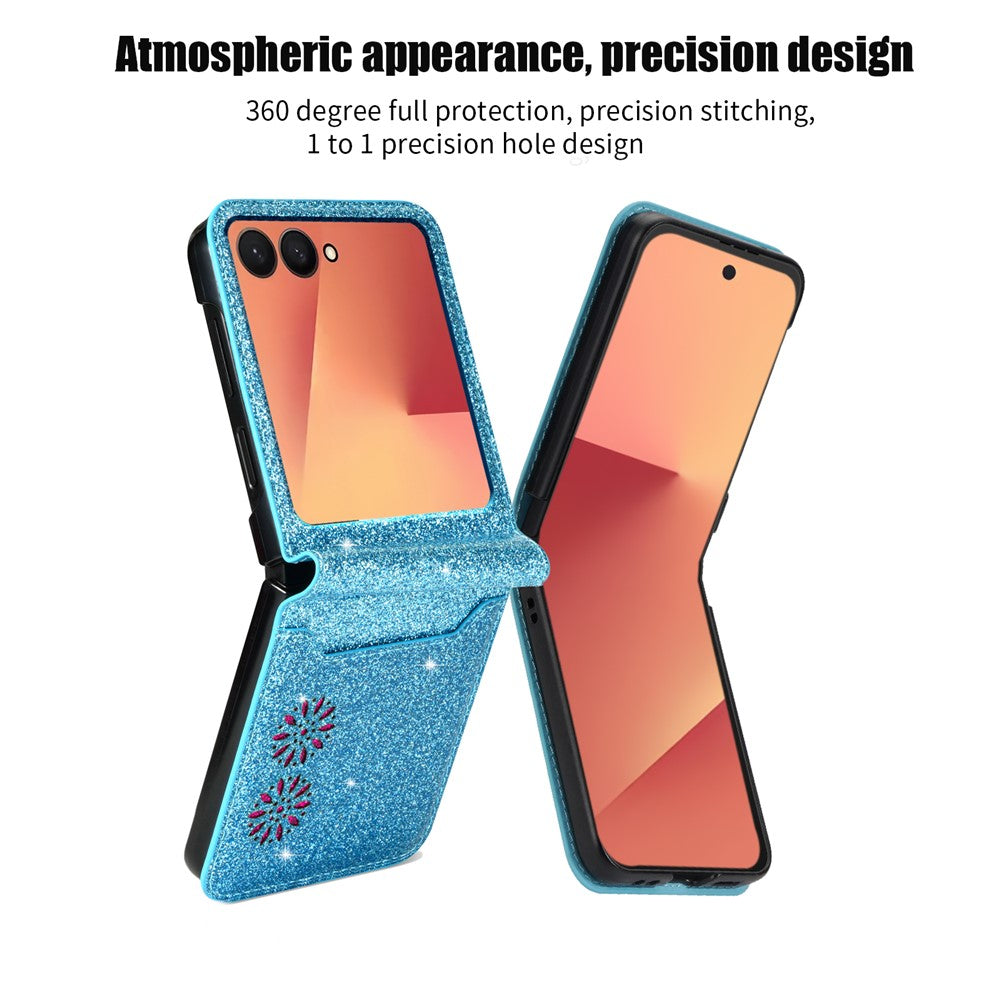 For Samsung Galaxy Z Flip7 5G Case Card Holder Starry Sky Carving PU Leather + PC Phone Cover - Blue