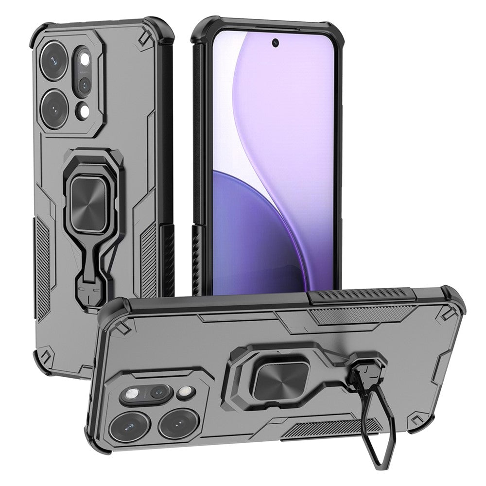 For Oppo Reno14 Pro 5G (Global) Case Rotatable Ring Kickstand PC + TPU Shockproof Phone Cover - Black