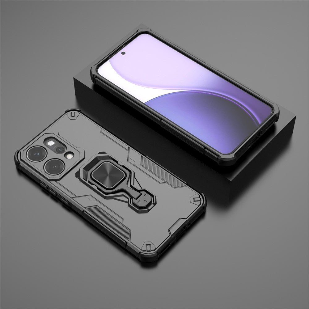For Oppo Reno14 Pro 5G (Global) Case Rotatable Ring Kickstand PC + TPU Shockproof Phone Cover - Black