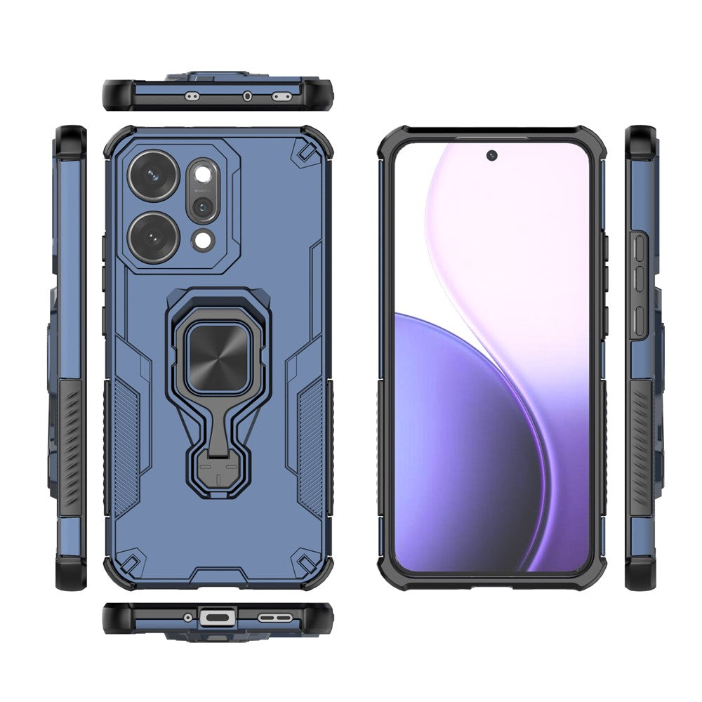For Oppo Reno14 Pro 5G (Global) Case Rotatable Ring Kickstand PC + TPU Shockproof Phone Cover - Navy Blue