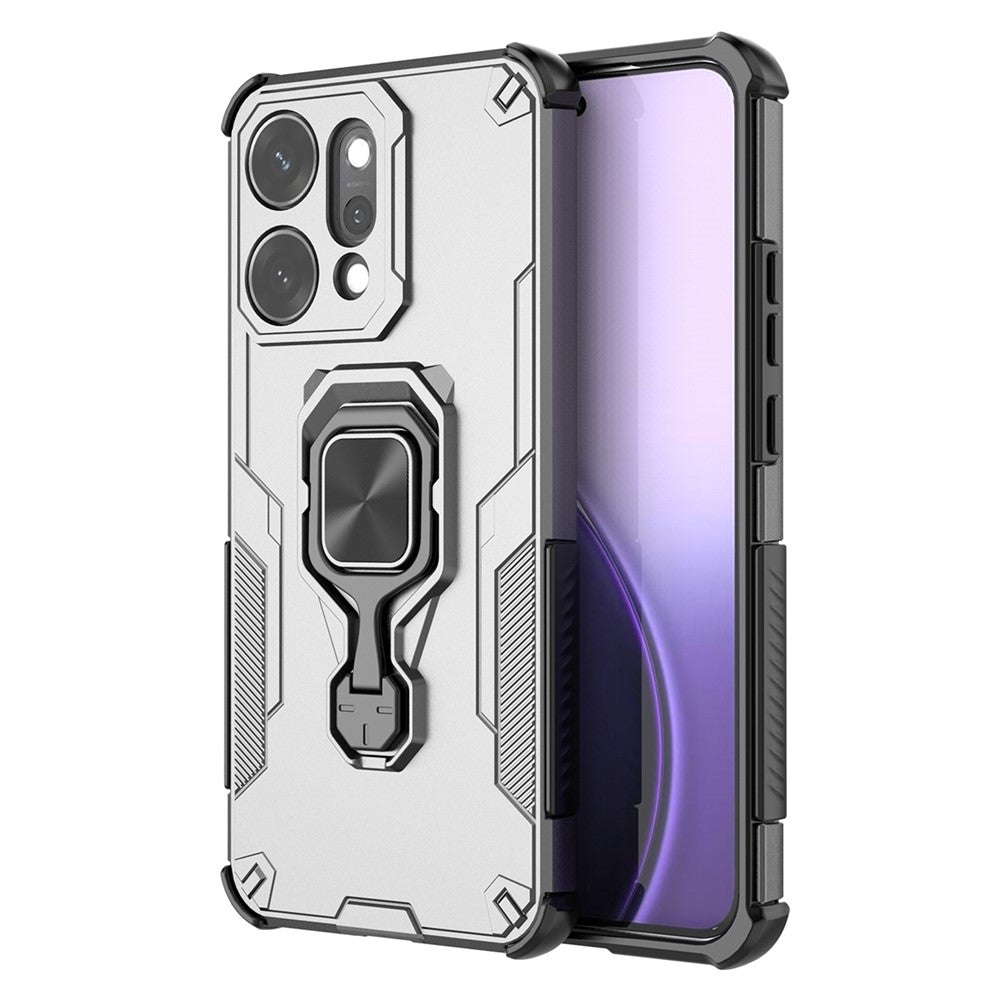 For Oppo Reno14 Pro 5G (Global) Case Rotatable Ring Kickstand PC + TPU Shockproof Phone Cover - Titanium Grey