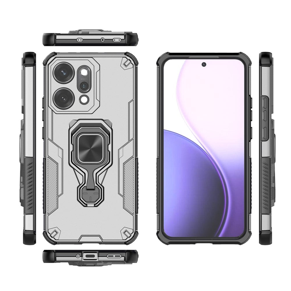 For Oppo Reno14 Pro 5G (Global) Case Rotatable Ring Kickstand PC + TPU Shockproof Phone Cover - Titanium Grey