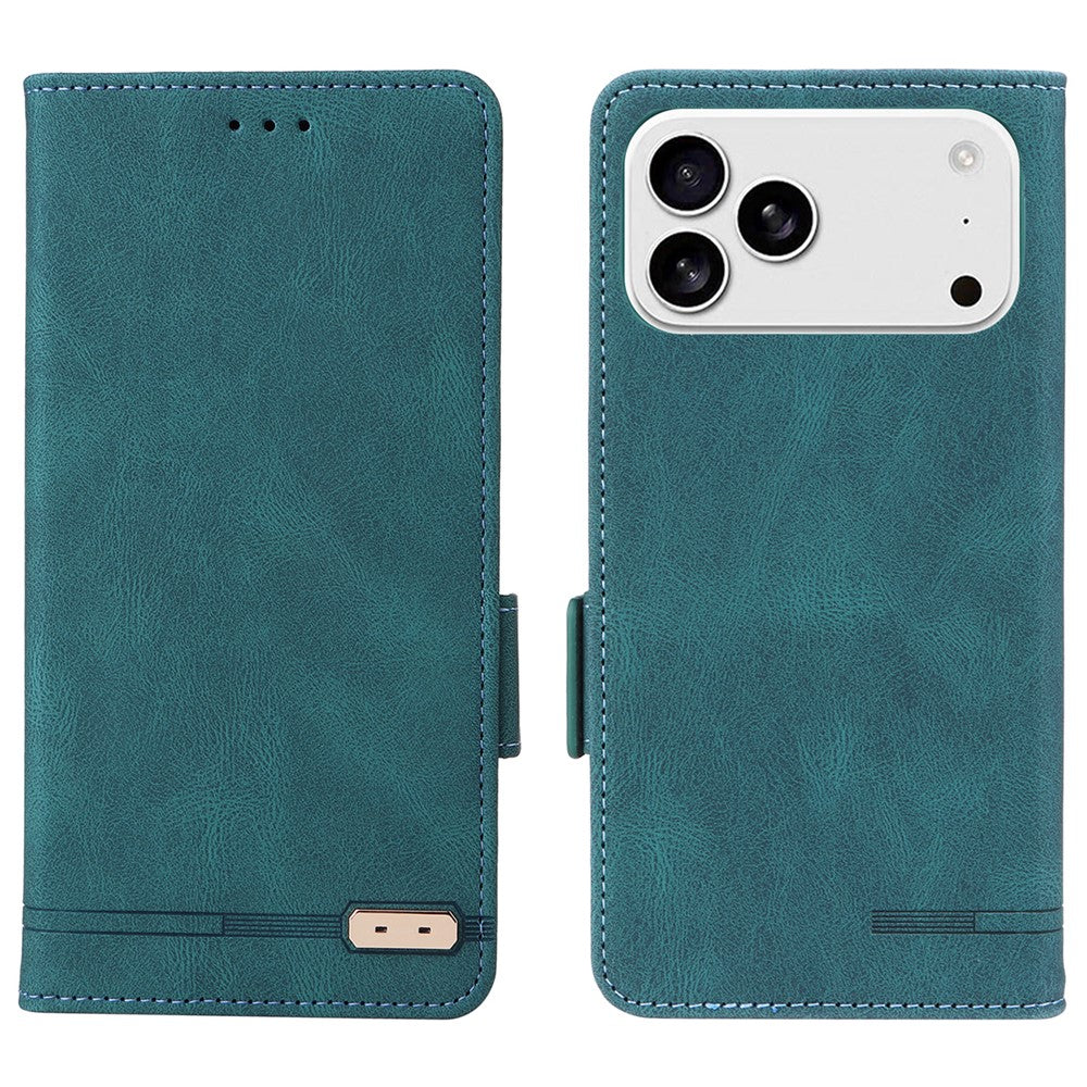 For iPhone 17 Pro Max Case Leather Wallet Flip Phone Cover with Hardware Decor - Blue