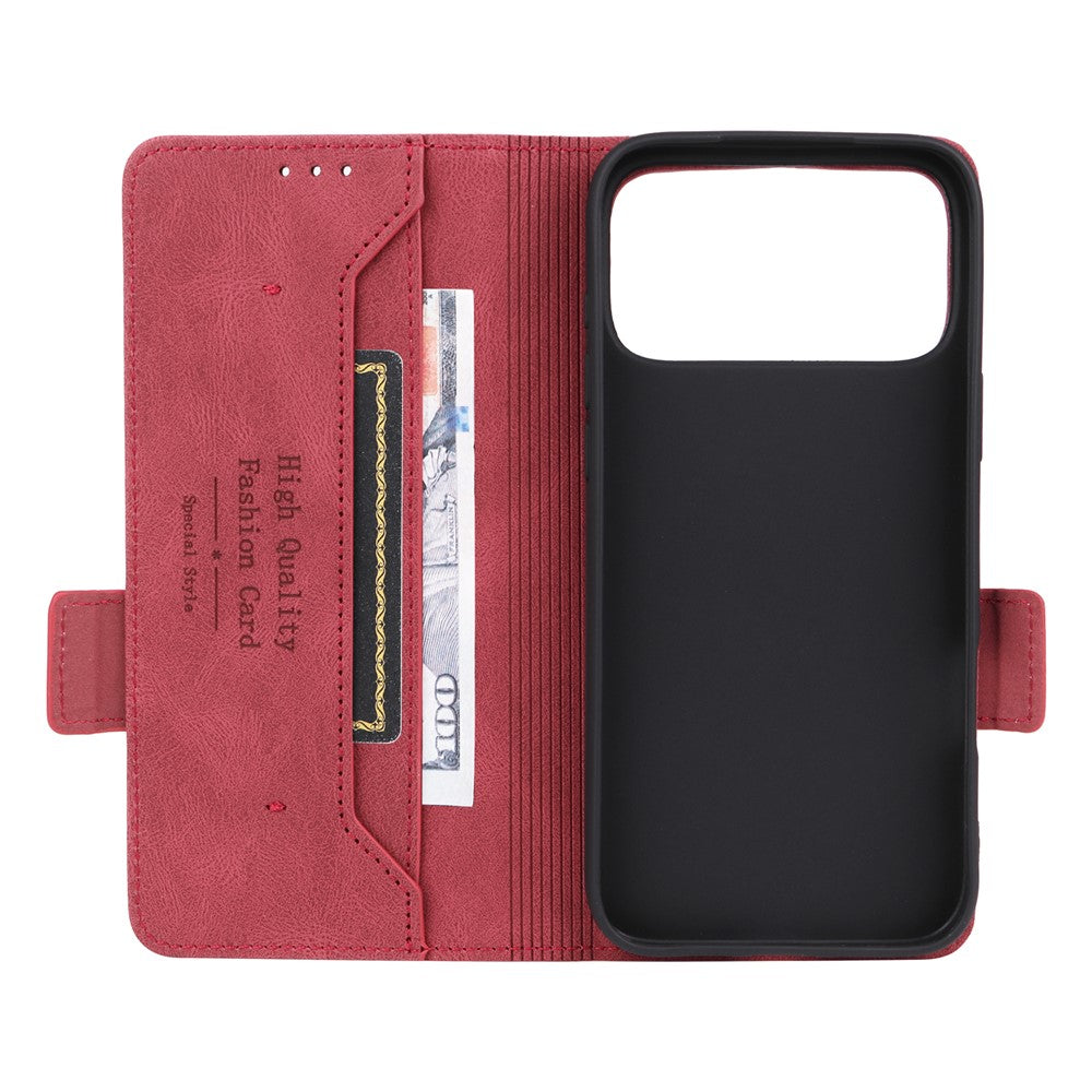 For iPhone 17 Pro Max Case Leather Wallet Flip Phone Cover with Hardware Decor - Rose