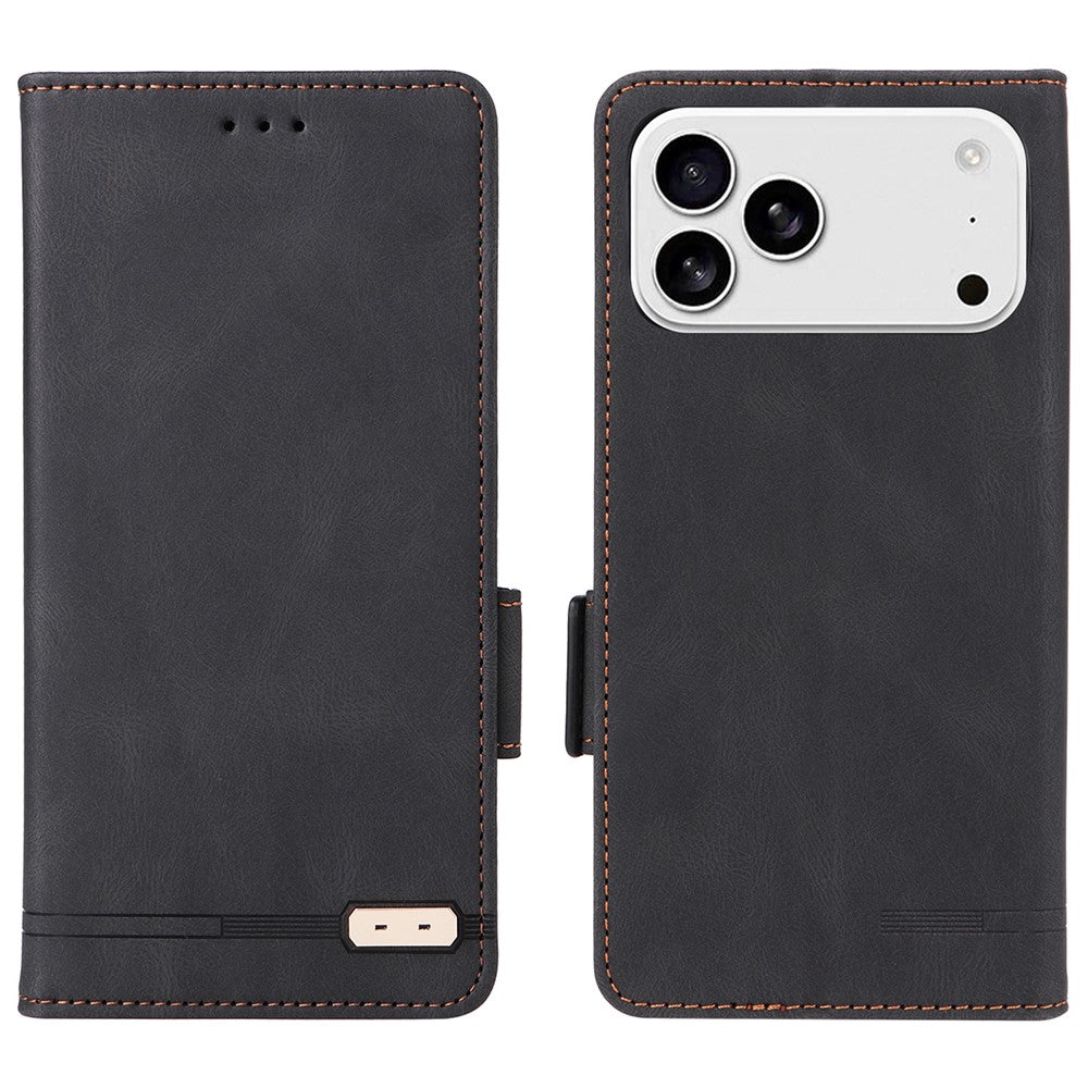 For iPhone 17 Pro Max Case Leather Wallet Flip Phone Cover with Hardware Decor - Black
