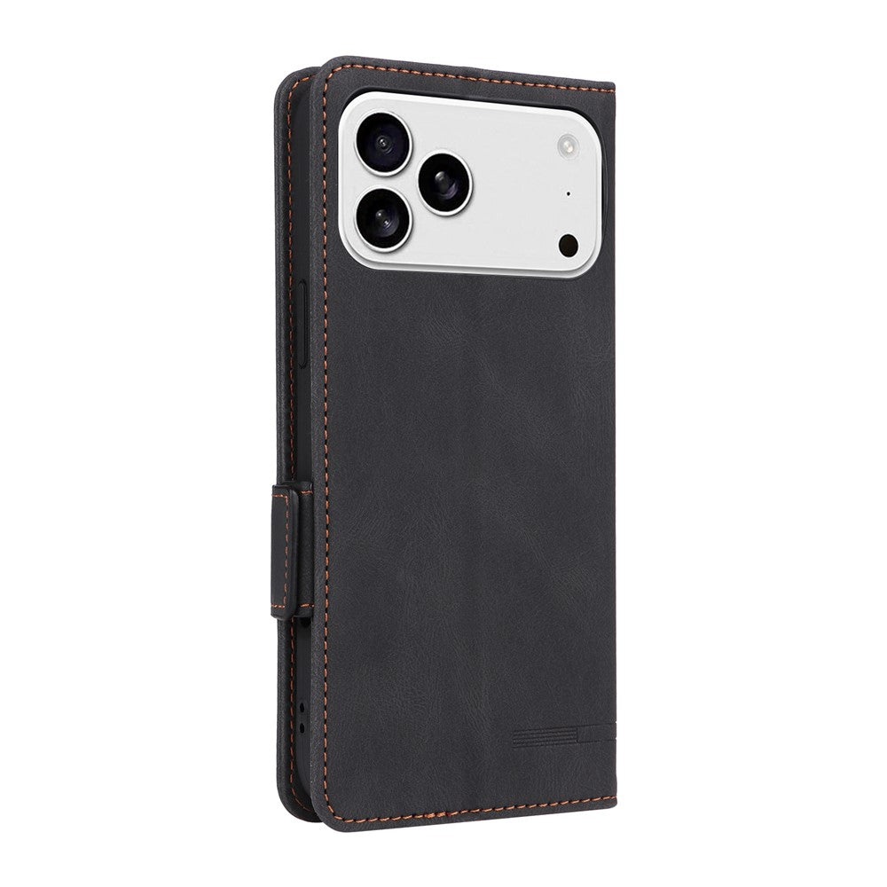 For iPhone 17 Pro Max Case Leather Wallet Flip Phone Cover with Hardware Decor - Black