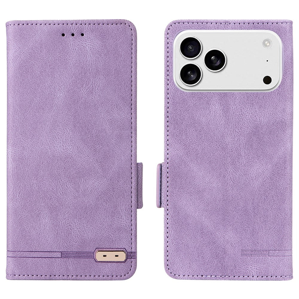 For iPhone 17 Pro Max Case Leather Wallet Flip Phone Cover with Hardware Decor - Purple