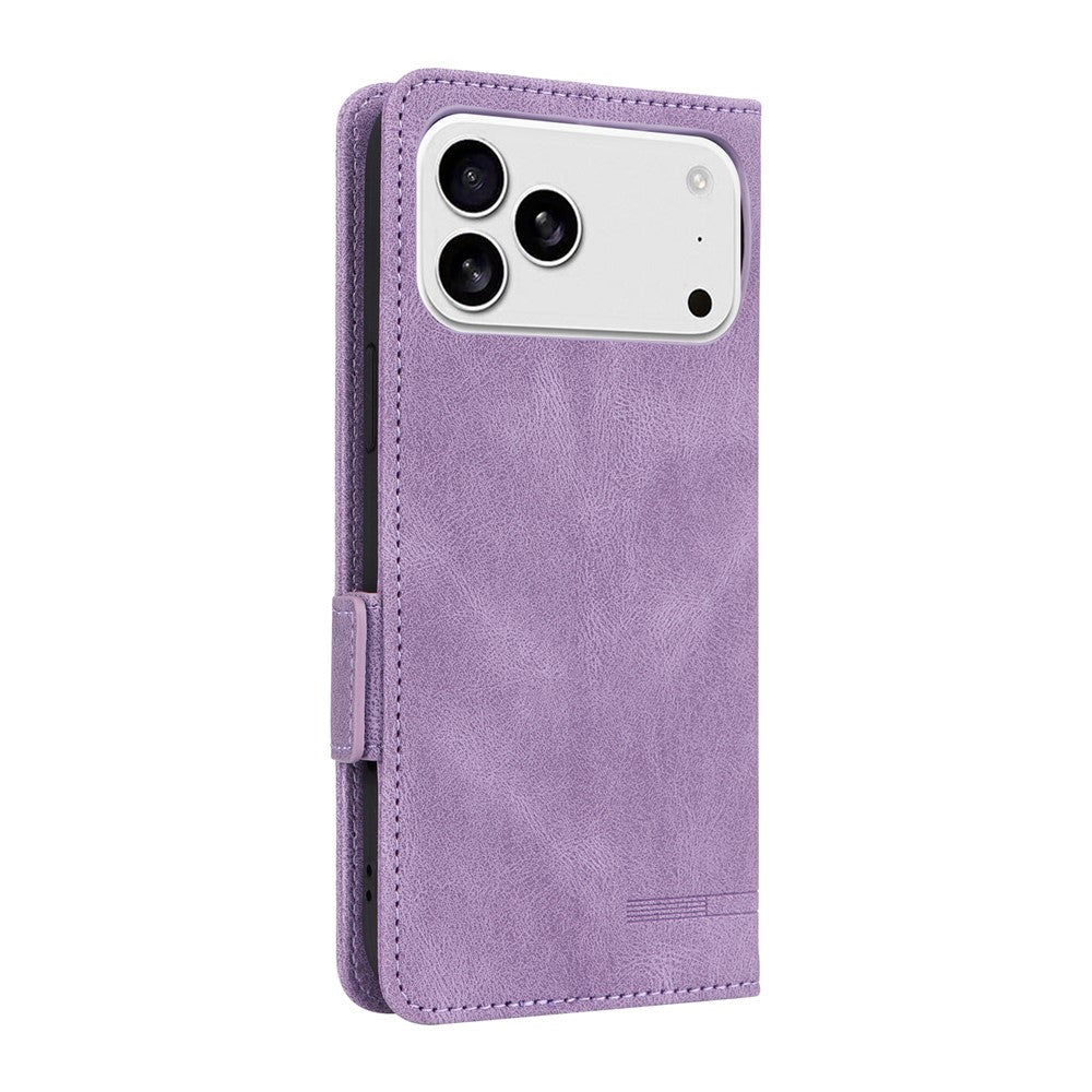 For iPhone 17 Pro Max Case Leather Wallet Flip Phone Cover with Hardware Decor - Purple
