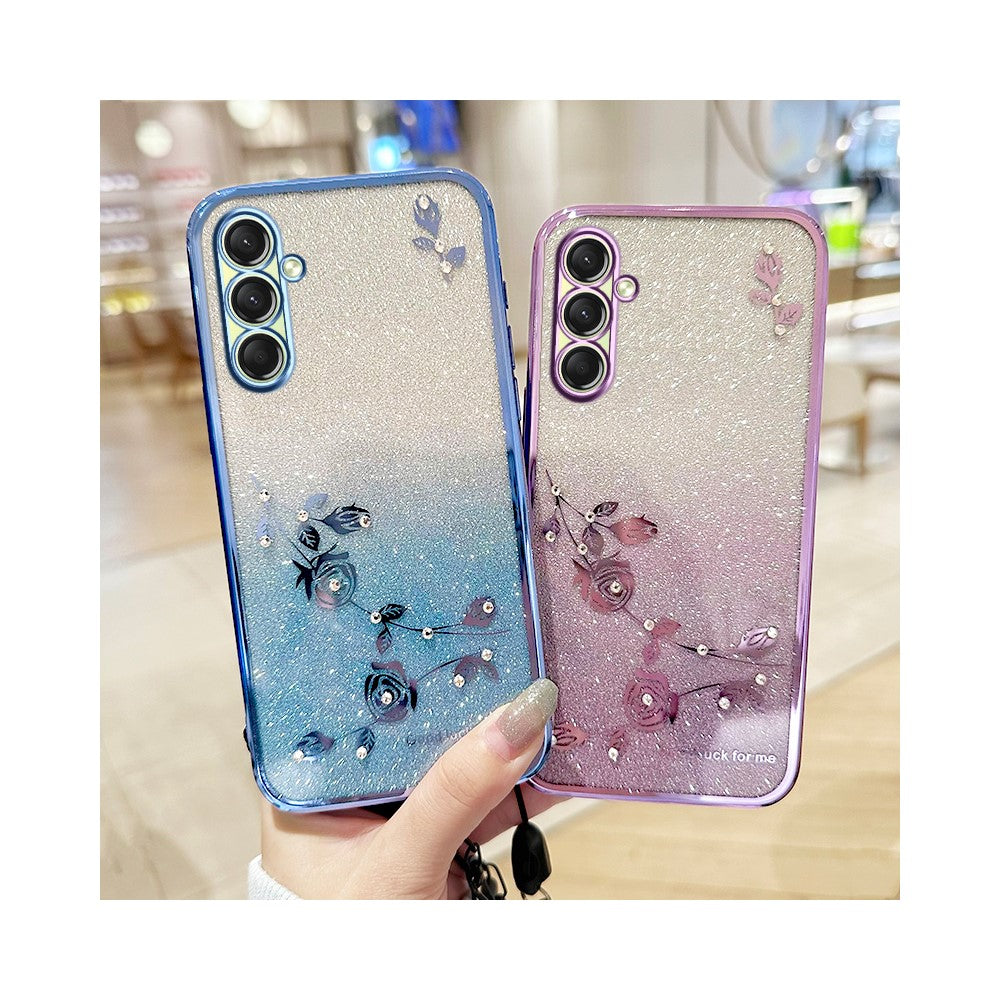 KADEM For Samsung Galaxy A17 5G Case Flower Pattern TPU Gradient Phone Cover with Lanyards - Rose Gold