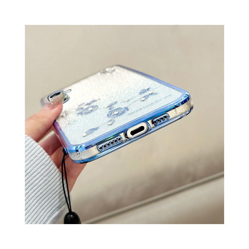 KADEM For Samsung Galaxy A17 5G Case Flower Pattern TPU Gradient Phone Cover with Lanyards - Blue