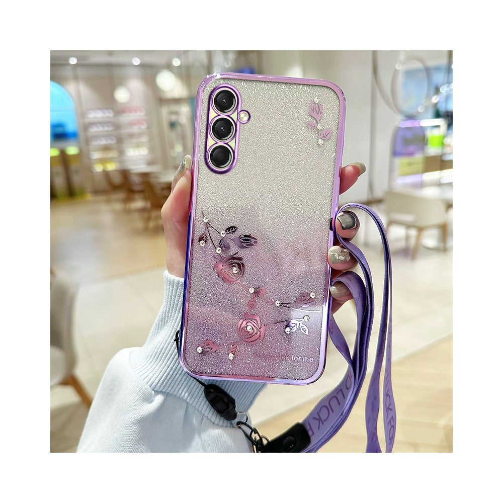 KADEM For Samsung Galaxy A17 5G Case Flower Pattern TPU Gradient Phone Cover with Lanyards - Purple