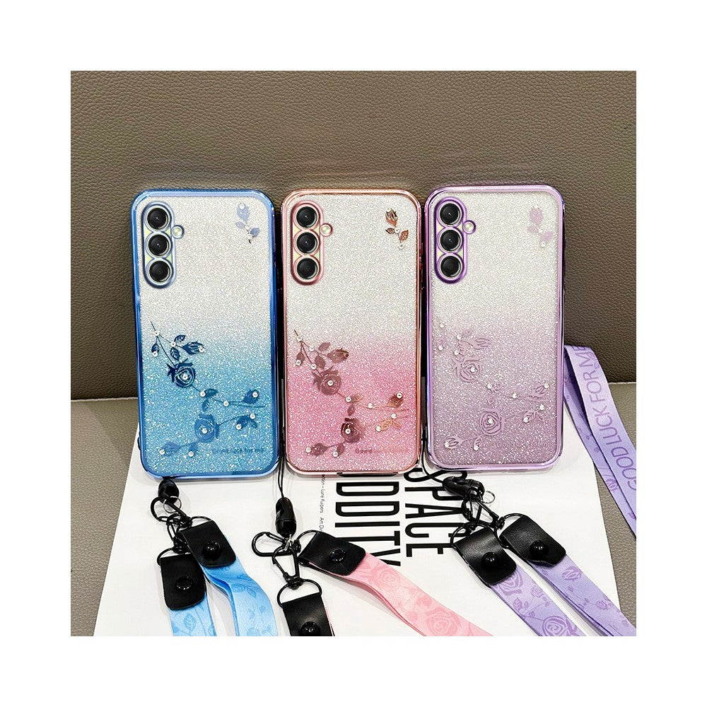 KADEM For Samsung Galaxy A17 5G Case Flower Pattern TPU Gradient Phone Cover with Lanyards - Purple