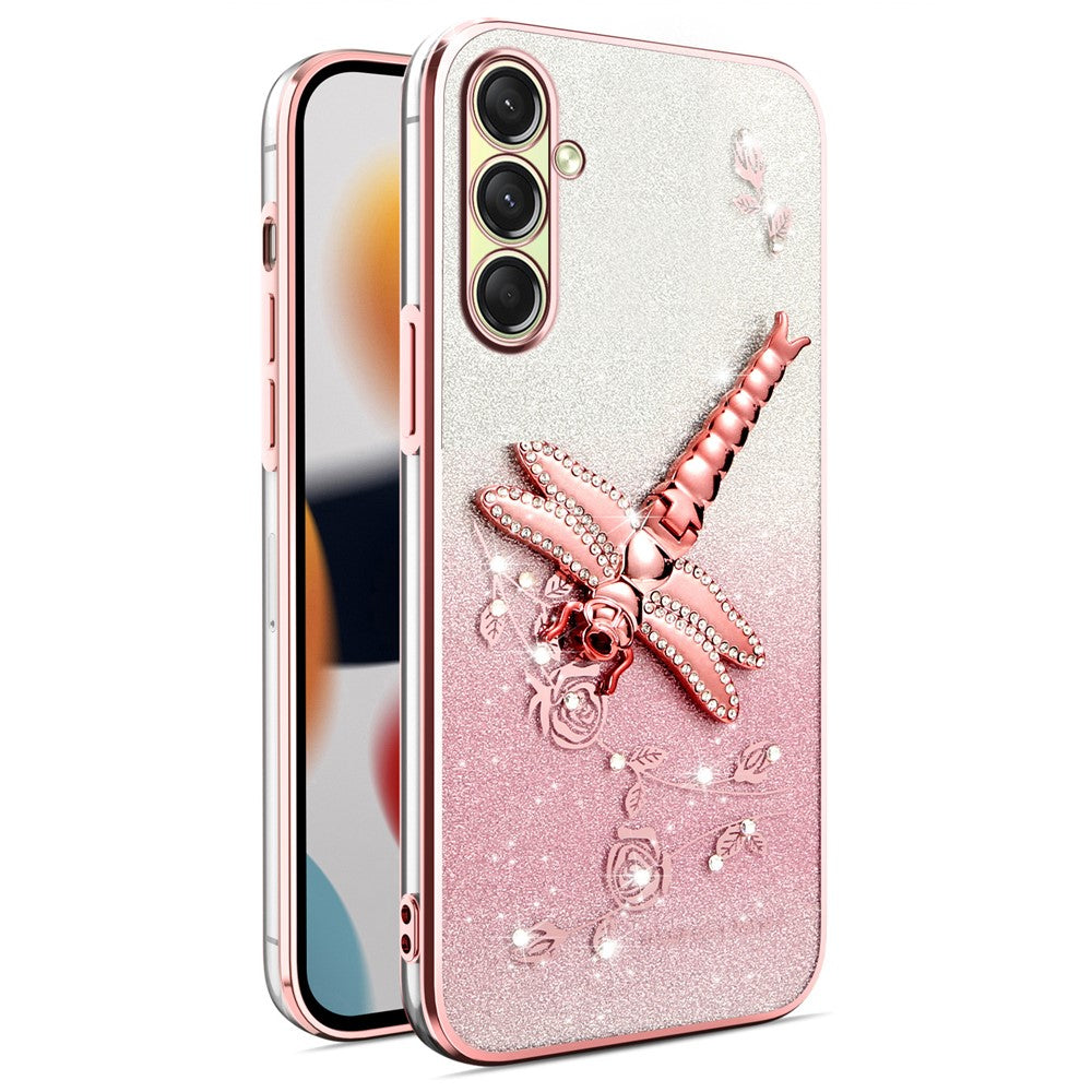 KADEM For Samsung Galaxy A17 5G Case Dragonfly Kickstand TPU Flowers Glitter Phone Cover - Pink