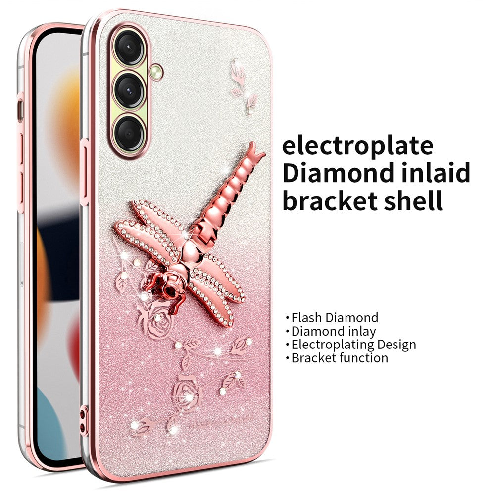 KADEM For Samsung Galaxy A17 5G Case Dragonfly Kickstand TPU Flowers Glitter Phone Cover - Pink