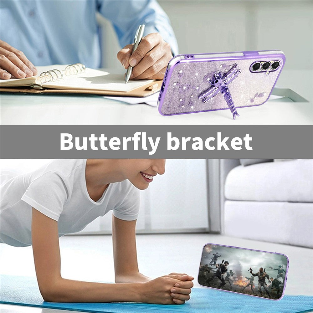 KADEM For Samsung Galaxy A17 5G Case Dragonfly Kickstand TPU Flowers Glitter Phone Cover - Pink