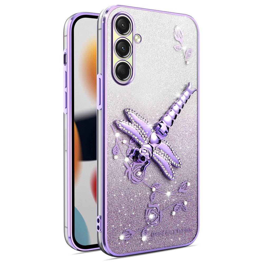 KADEM For Samsung Galaxy A17 5G Case Dragonfly Kickstand TPU Flowers Glitter Phone Cover - Purple