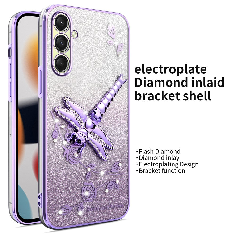 KADEM For Samsung Galaxy A17 5G Case Dragonfly Kickstand TPU Flowers Glitter Phone Cover - Purple