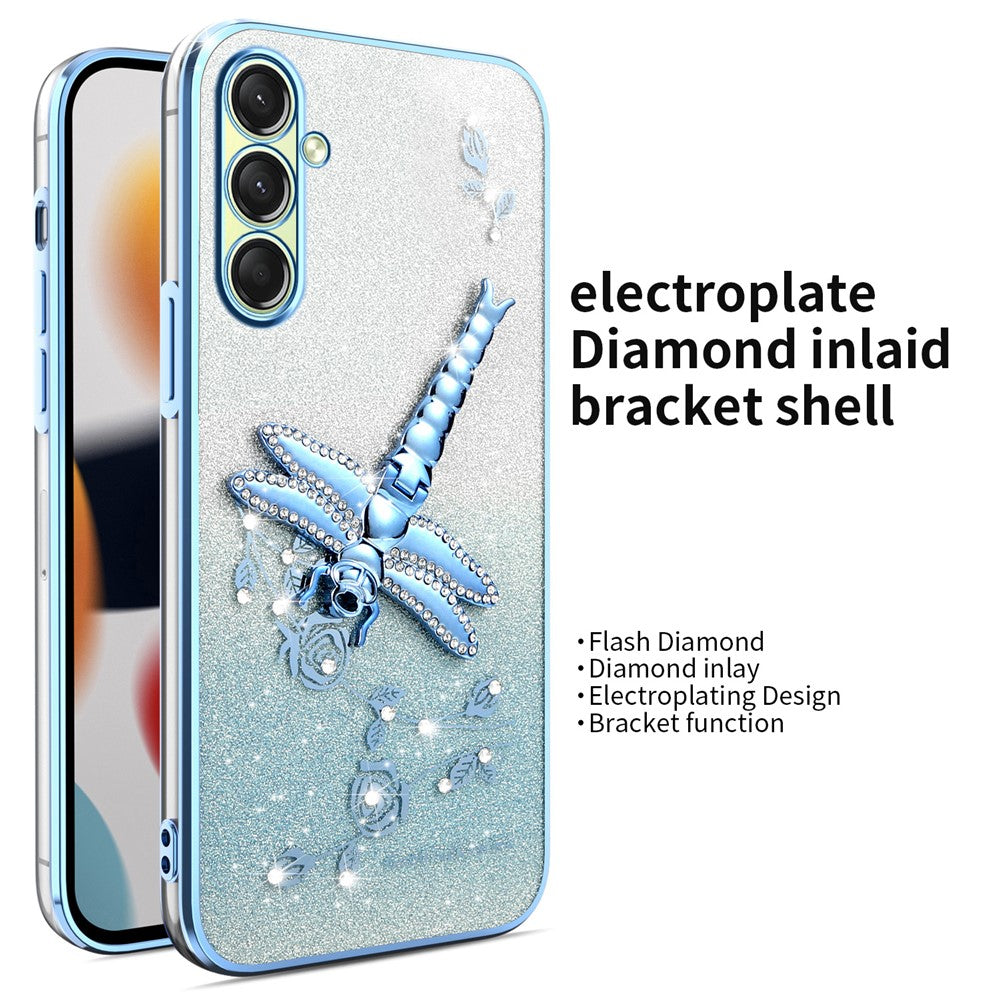 KADEM For Samsung Galaxy A17 5G Case Dragonfly Kickstand TPU Flowers Glitter Phone Cover - Blue
