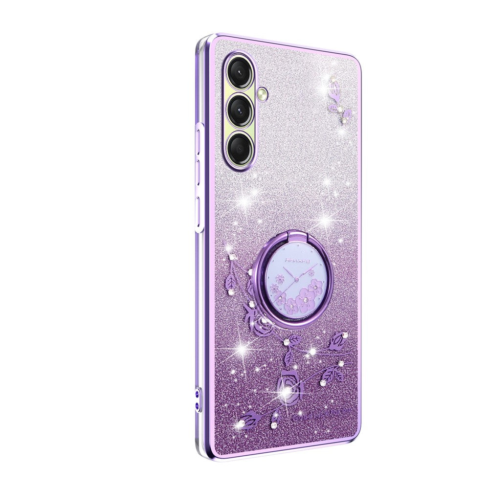 KADEM For Samsung Galaxy A17 5G Case Ring Kickstand TPU Flowers Phone Cover Gradient Glitter - Purple