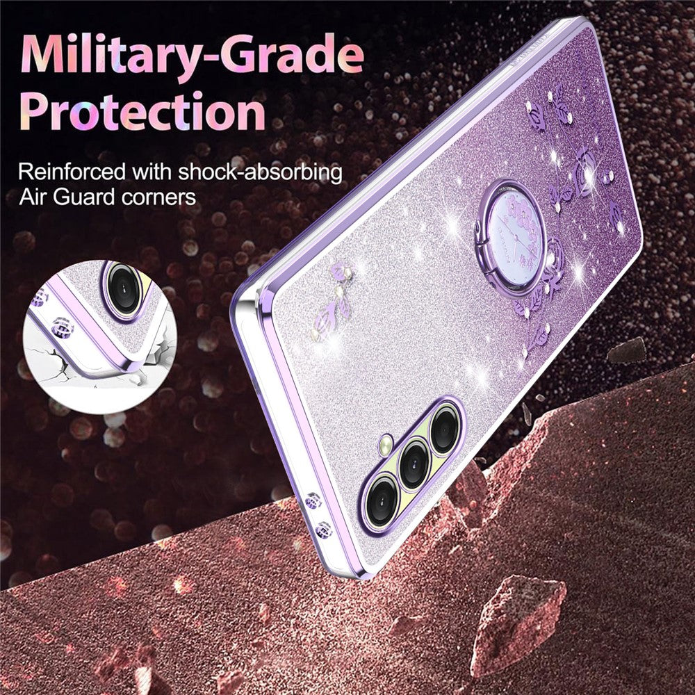 KADEM For Samsung Galaxy A17 5G Case Ring Kickstand TPU Flowers Phone Cover Gradient Glitter - Purple