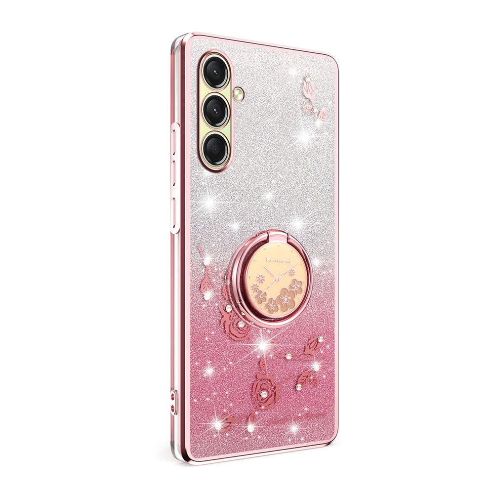 KADEM For Samsung Galaxy A17 5G Case Ring Kickstand TPU Flowers Phone Cover Gradient Glitter - Rose Gold