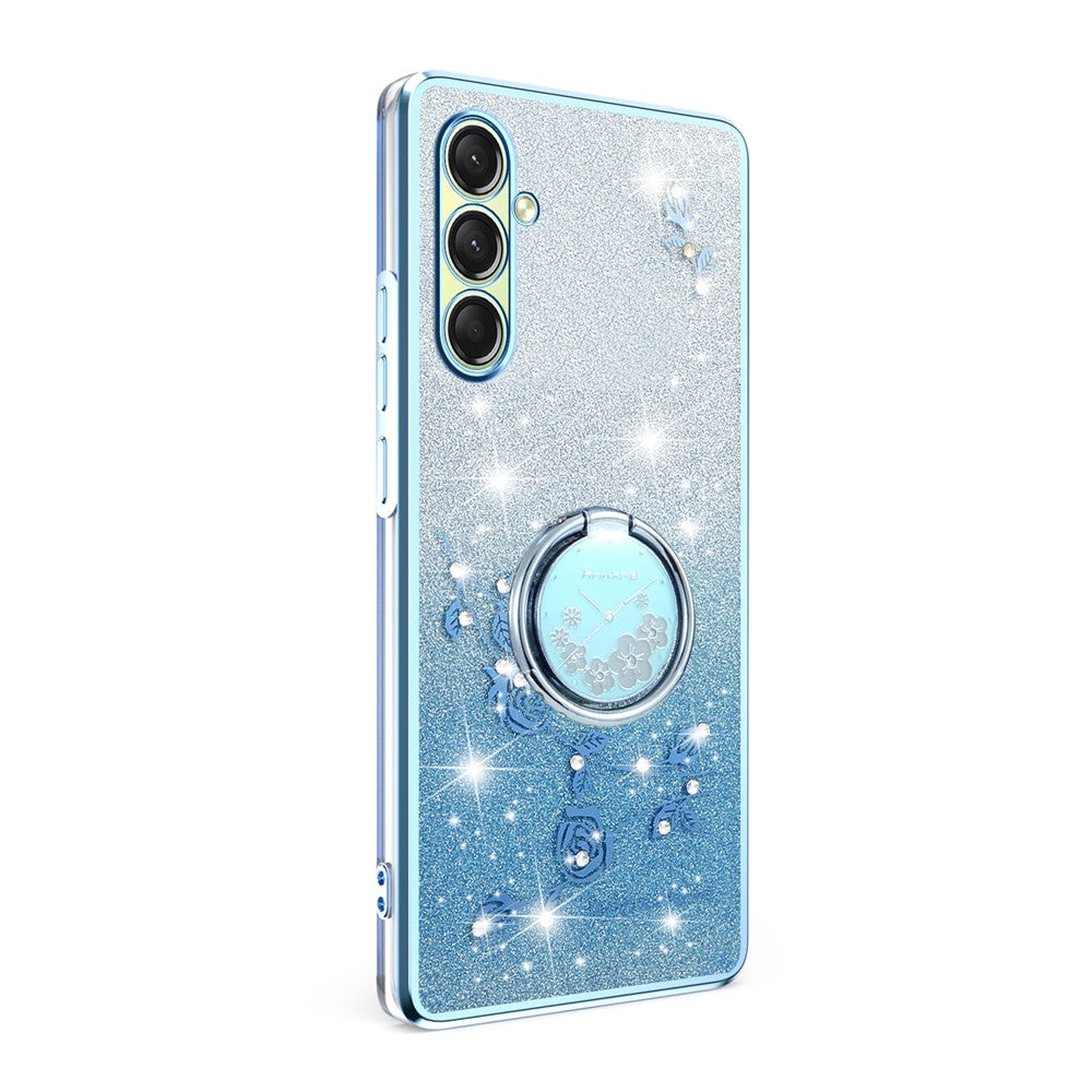 KADEM For Samsung Galaxy A17 5G Case Ring Kickstand TPU Flowers Phone Cover Gradient Glitter - Blue