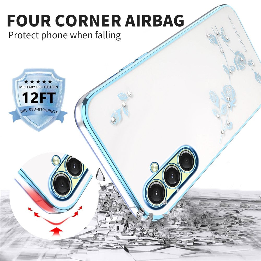 KADEM For Samsung Galaxy A17 5G Case Flower Rhinestone Decor TPU Phone Cover - Blue