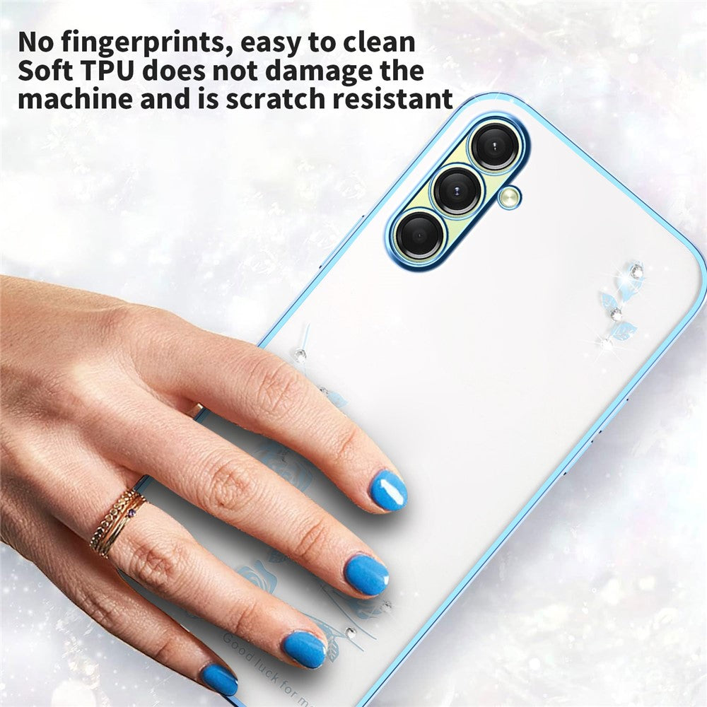 KADEM For Samsung Galaxy A17 5G Case Flower Rhinestone Decor TPU Phone Cover - Blue