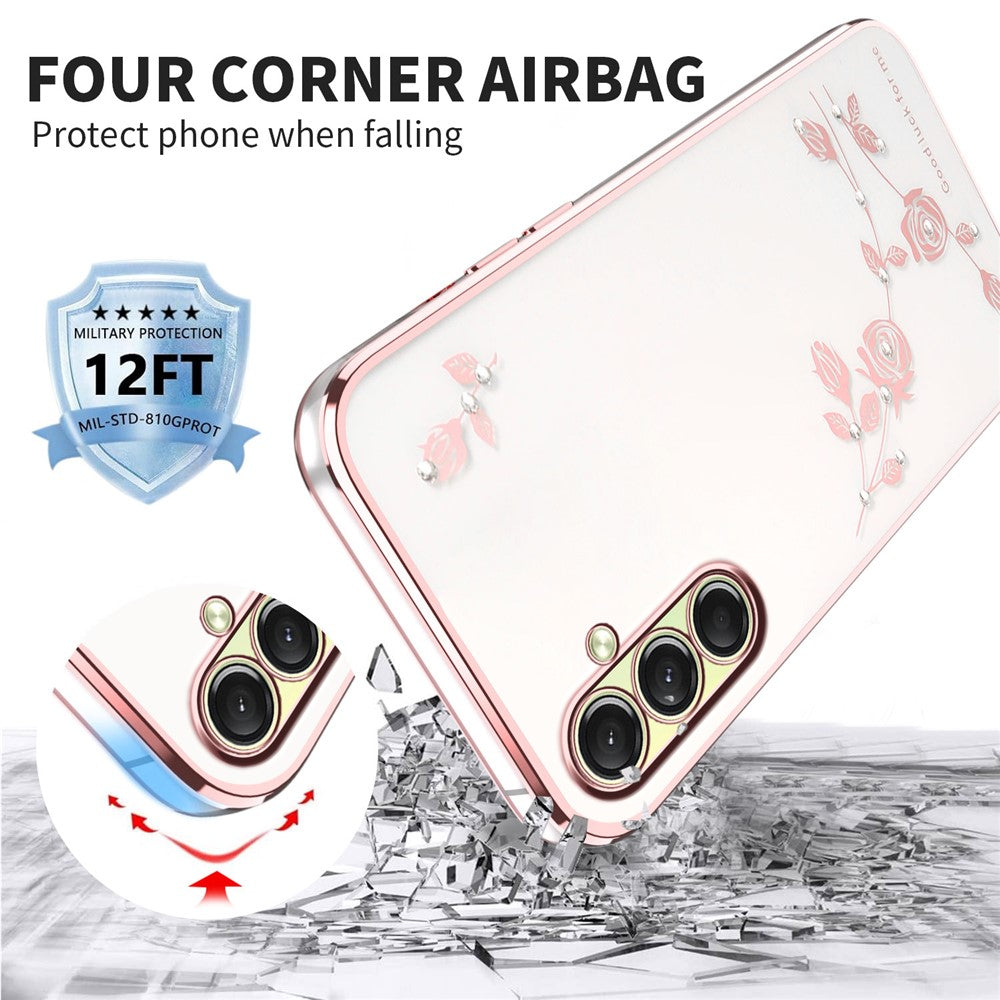 KADEM For Samsung Galaxy A17 5G Case Flower Rhinestone Decor TPU Phone Cover - Rose Gold