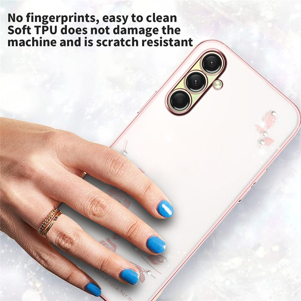 KADEM For Samsung Galaxy A17 5G Case Flower Rhinestone Decor TPU Phone Cover - Rose Gold