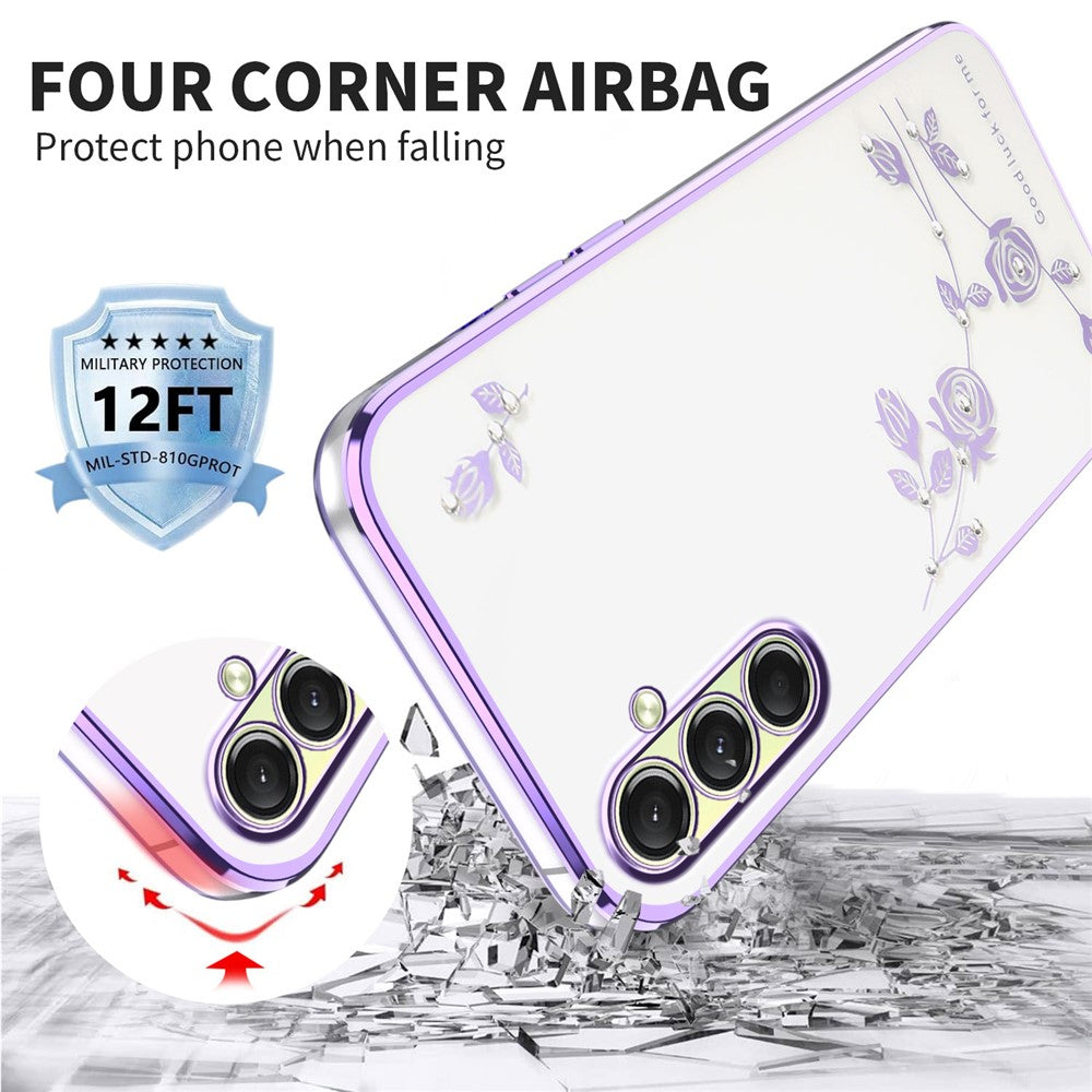 KADEM For Samsung Galaxy A17 5G Case Flower Rhinestone Decor TPU Phone Cover - Purple