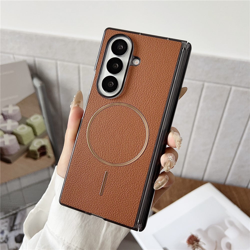 For Samsung Galaxy Z Fold7 5G Phone Case Compatible with MagSafe Leather + PC Protective Cover - Brown