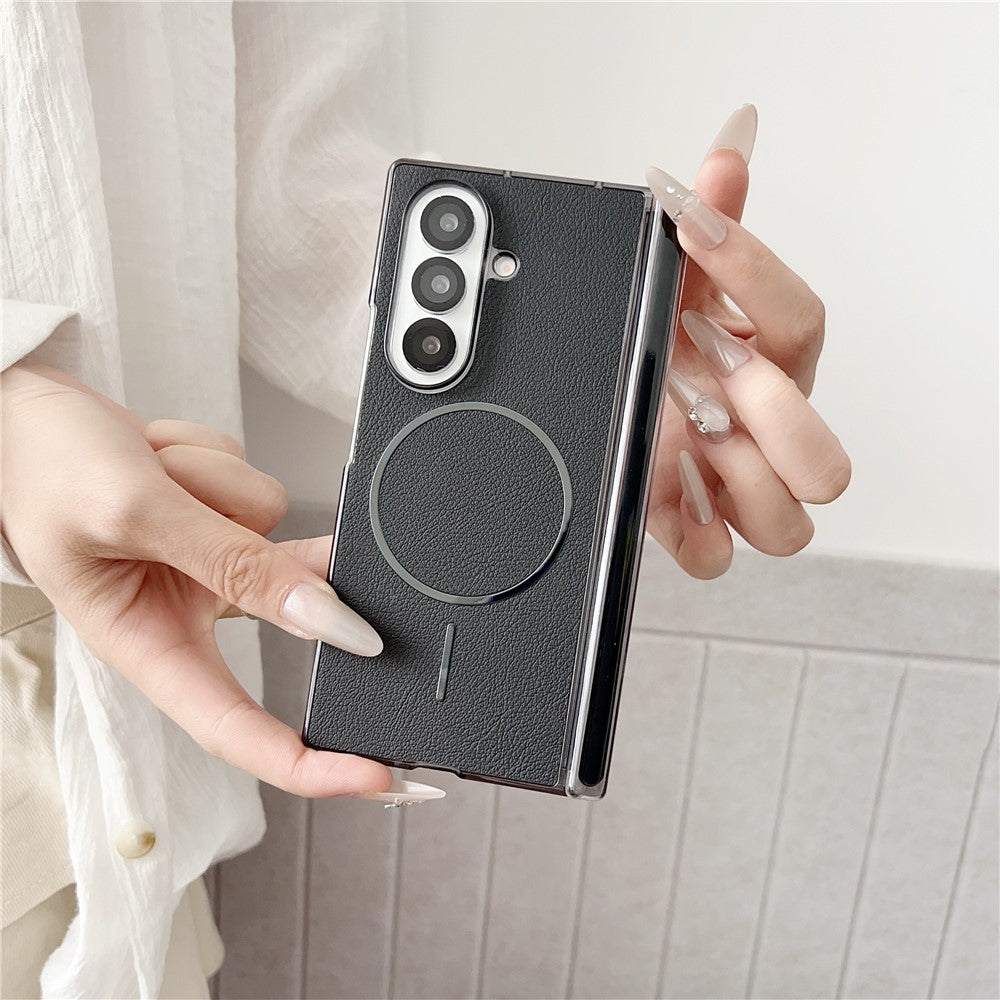 For Samsung Galaxy Z Fold7 5G Phone Case Compatible with MagSafe Leather + PC Protective Cover - White